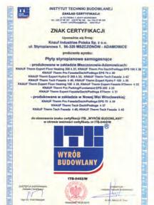 13163:2012+A1:2015. Znak CE, Deklaracje Właściwości Użytkowych Wszystkie produkty termoizolacyjne KNAUF Therm sygnowane są Europejskim Znakiem CE.