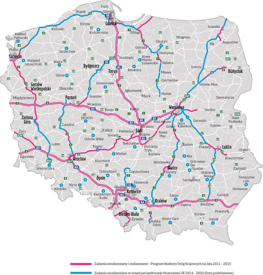A. Salomon, Potencjał portu Gdańsk na rynku usług portowych 99 Rys. 5. Mapa aktualnych autostrad i dróg szybkiego ruchu w Polsce Źródło: http://www.fakt.