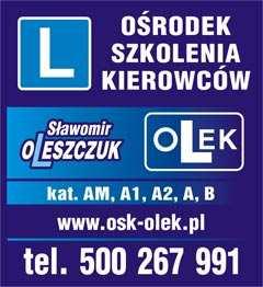 00 68 OŚRODEK SZKOLENIA KIEROWCÓW OLEK Sławomir Oleszczuk www.osk-olek.pl ul.