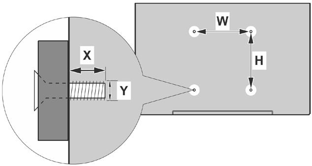 מ( ر A B C D Hole Pattern Sizes (mm) Length (X) VESA WALL MOUNT MEASUREMENTS W H 200 200 Screw Sizes min. (mm) 10 max.