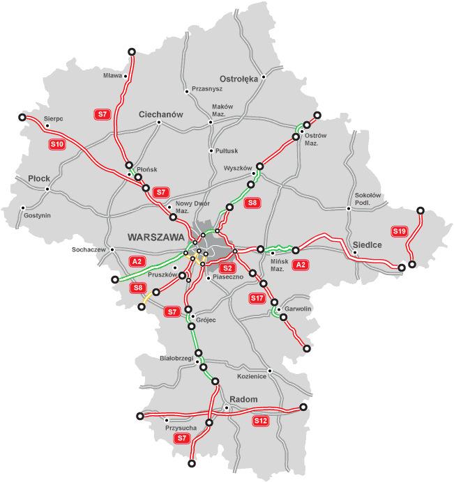 Lokalizacja inwestycji: Lokalizacja inwestycji: Projektowany północny wylot z Warszawy S7 w kierunku Gdańska na tle planowanego układu autostrad i dróg ekspresowych w Warszawie Lokalizacja w