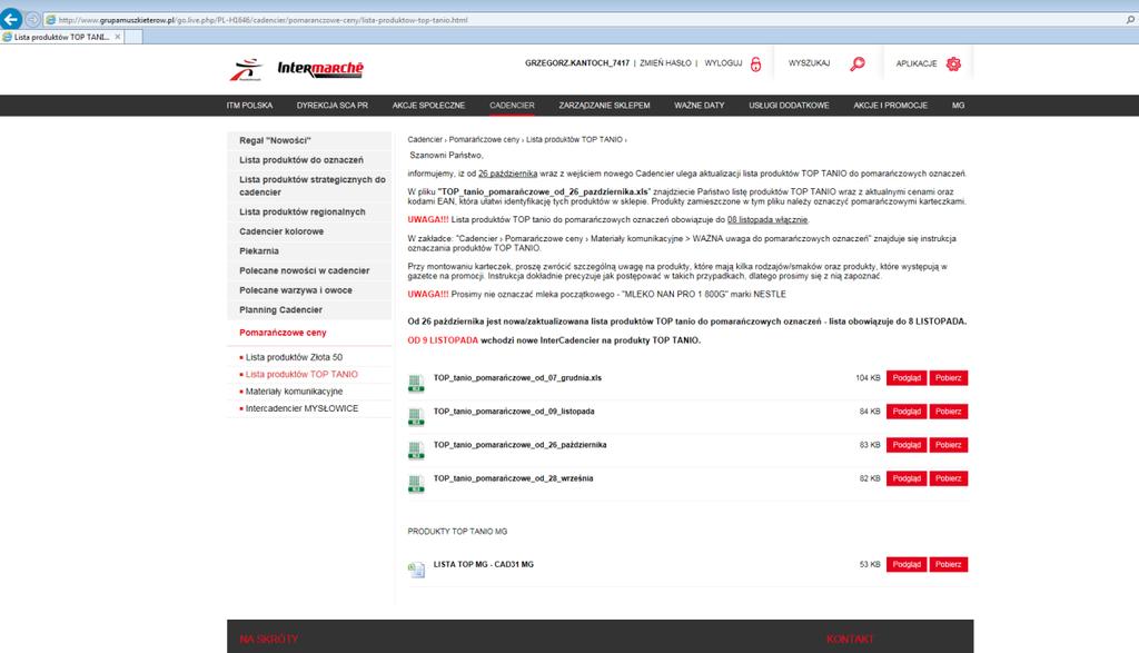 Lista produktów do oznaczeń pomarańczowych cen znajduje się także na portalu grupy Muszkietrów.