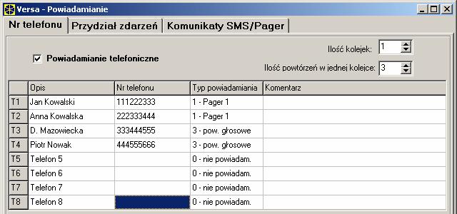 66 Instrukcja programowania SATEL 10.1 Parametry i opcje powiadamiania Ilość kolejek liczba realizowanych przez centralę kolejek powiadomienia o zdarzeniu. Zaprogramować można wartości od 1 do 7.