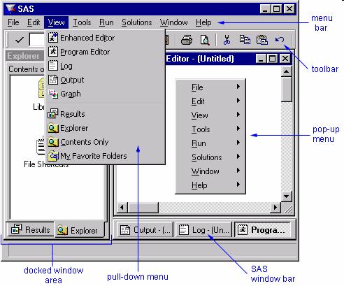 programów pisanych w SAS-4GL (jest ot edytor kontekstowy) Output prezentacja tekstowych wyników (okono tylko do odczytu) Log okno komunikatów.
