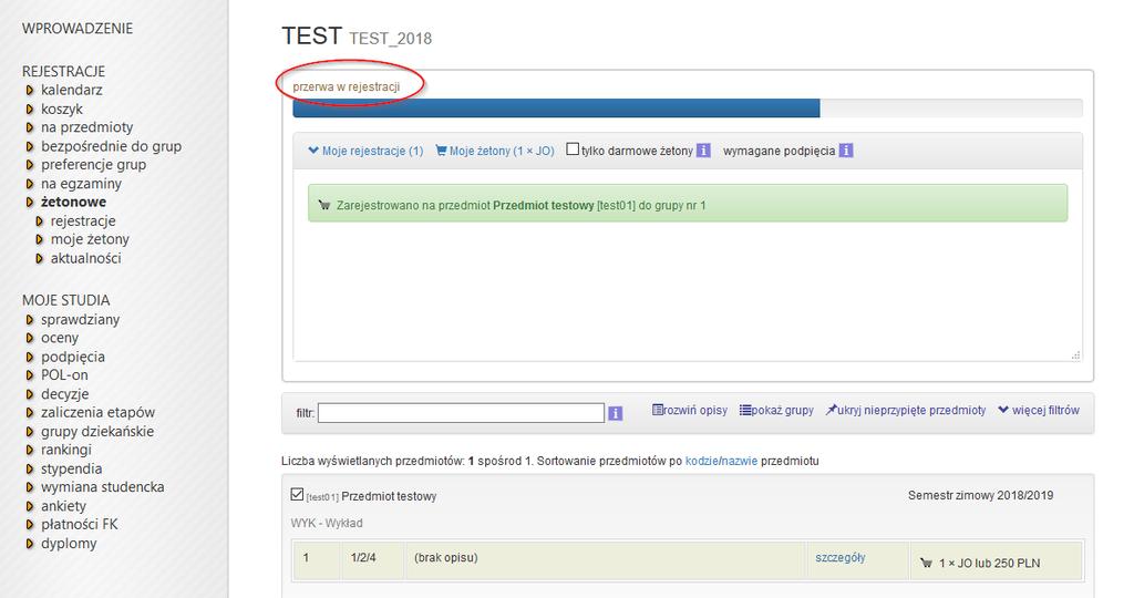 W trakcie trwania rejestracji analogicznie klikając w koszyczek można złożyć prośbę o wyrejestrowanie.