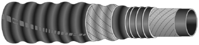 Węże do przeładunku paliw i olejów IVALO Oplot syntetyczny, spirala stalowa Czarna karbowana samogasnąca guma CR Od -30 C do +120 C Lekki, elastyczny wąż ssawno-tłoczny przeznaczony do przesyłu