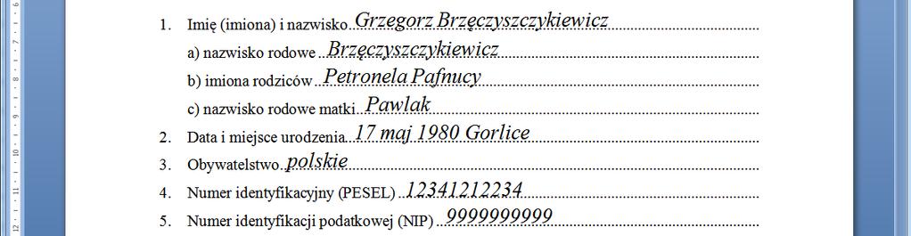 FORMULARZE POLA TEKSTOWE Pole tekstowe Pole tekstowe kilka wierszy Karta Developer Formanty Formant i pole tekstowe Ćwiczenia Jak wypełnić danymi utworzony w edytorze tekstów formularz?