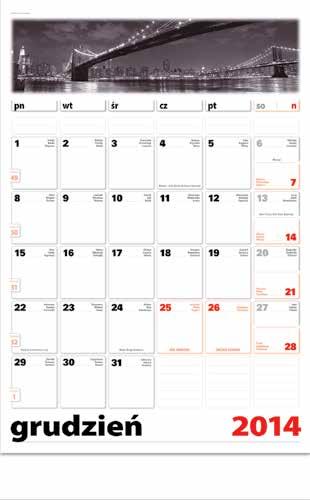W4 Kalendarz do notowania PLANER 2014 MIEJSCE NA NADRUK REKLAMOWY format po rozłożeniu 330 x 530 mm format kalendarium