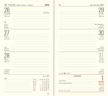 c5 Kalendarz książkowy NOTESOWY classic format 90 x 160 mm układ tydzień na dwóch stronach objętość 128 stron kalendaria miesięczne papier chamois 70 g/m 2 druk 2 kolory (szary/bordo) tasiemka