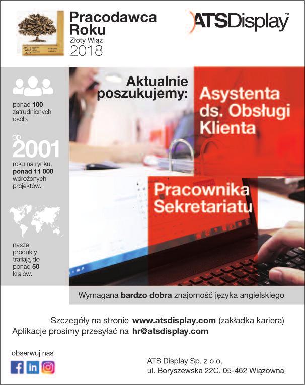 32 praca ogłoszenia przyjmujemy do czwartku, 24 maja, do godz. 15 21-27 maja 2018 Linia OtwOcka Producent kosmetyków AVA Laboratorium Kosmetyczne ŁadowaCz Miejsce pracy Otwock.