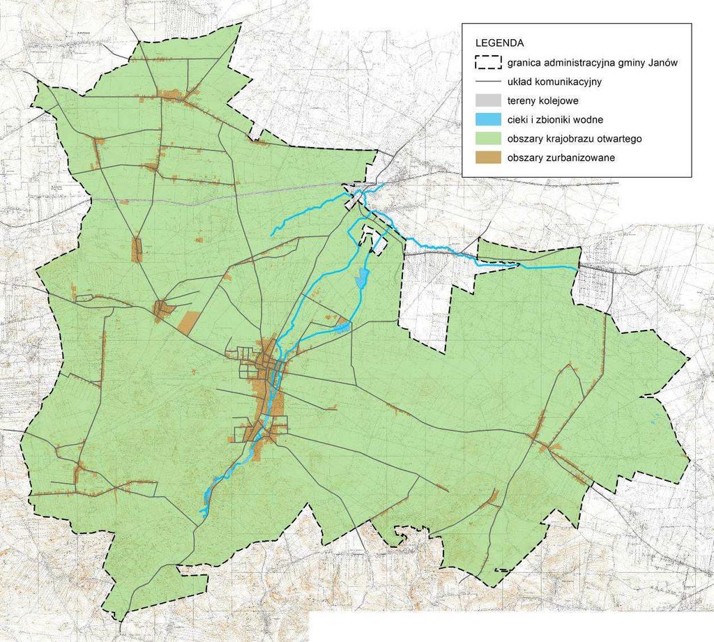 Obszary krajobrazu otwartego Schemat 5. Obszary krajobrazu otwartego w gminie Janów. Źródło: Opracowanie własne.