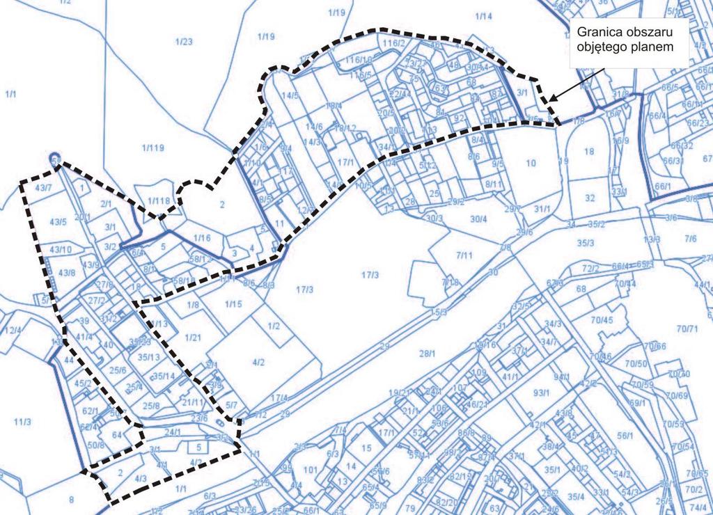 Dla potrzeb niniejszej analizy rozpatrzono stan planistyczny (studium uwarunkowań i kierunków zagospodarowania przestrzennego, obowiązujący miejscowy plan zagospodarowania przestrzennego), a także