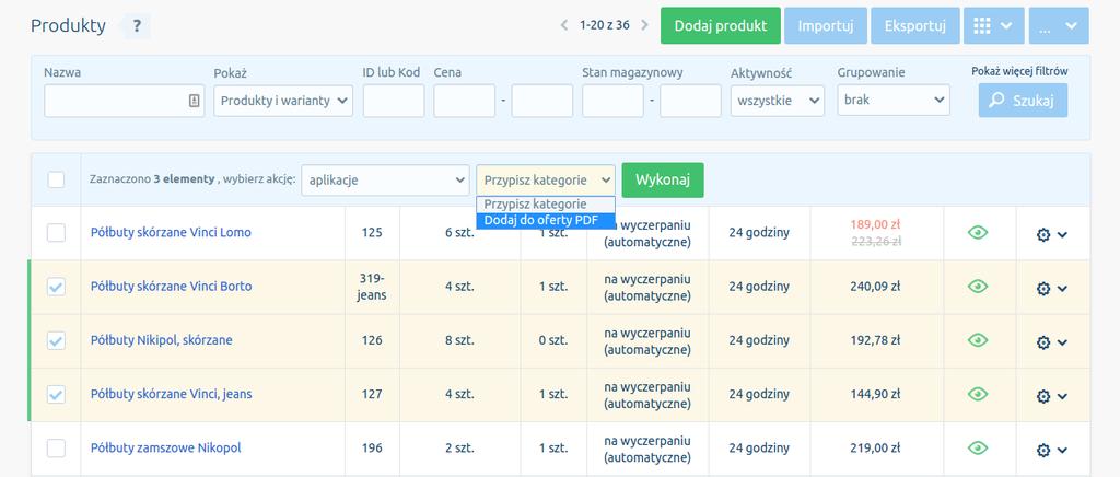 2. Opis interfejsu 2.1) Dodawanie produktów do oferty Aby stworzyć ofertę należy najpierw dodać do niej produkty.