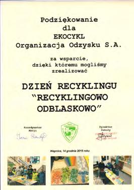 OPINIA nauczyciela: Eko Cykl Organizacja Odzysku Opakowań S.A. przeprowadziła w mojej szkole zajęcia dotyczące selektywnej zbiórki odpadów.