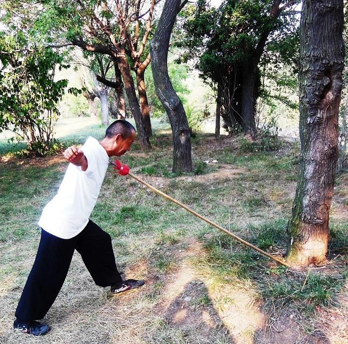 1 YIN QIGONG Fot. 1. Shi Sugang sifu prezentujący (w pobliżu klasztoru Shaolin) odporność ciała uzyskaną w wyniku wieloletniego praktykowania ćwiczeń Yin Qigong (fot.