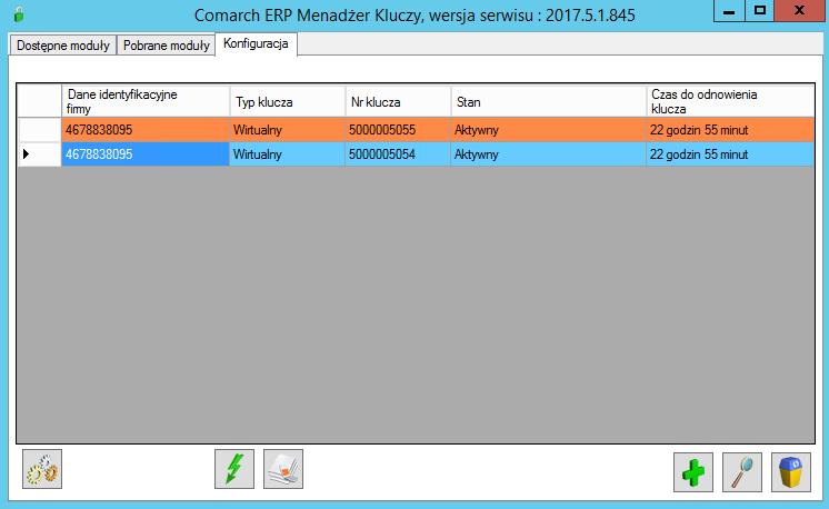 Jeżeli przynajmniej jeden z kluczy na liście posiada ograniczenie czasowe (niezależne od daty ważności modułów), to data tego ograniczenia wyświetlana jest w dodatkowej kolumnie Ograniczenie