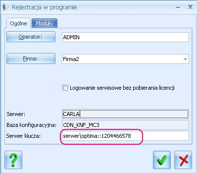 W przypadku Pulpitu Menadżera, serwer SQL na którym zainstalowany został oraz numer klucza podawany jest w pliku appsettings.