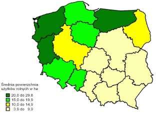 Województwo charakteryzuje wysoka średnia powierzchnia gospodarstw trzykrotnie wyższa niż średnia krajowa Ryc. 1.