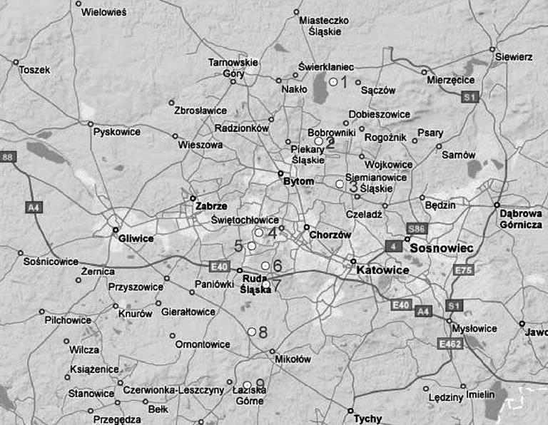 W skład linii pomiarowej wchodzi obecnie 9 (rys. 1) punktów, na których wykonywane są pomiary statyczne GPS. Punkty pomiarowe zostały zastabilizowane na betonowych bunkrach Obszaru Warownego Śląsk.