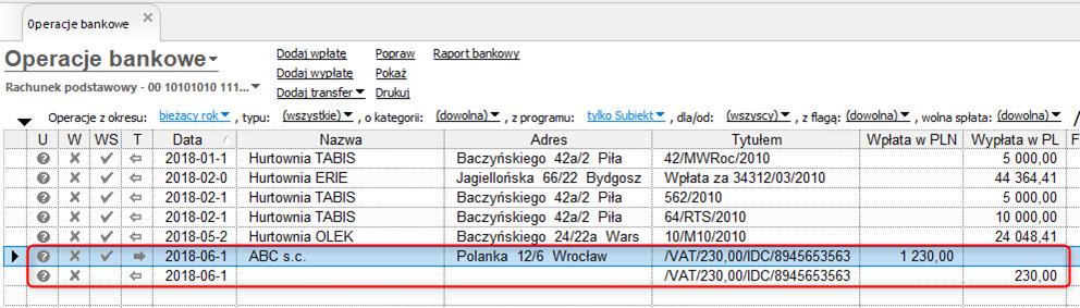 9 Operacje bankowe - wpłata W związku z obsługą podzielonej płatności, wprowadzony został nowy rodzaj operacji bankowych (wpłat i wypłat) Podzielona płatność.