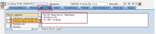 W razie potrzeby uzupełnij pole Fakturę