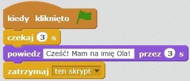 Prosimy, aby uczniowie kliknęli zieloną flagę i sprawdzili jak działa nasz program.