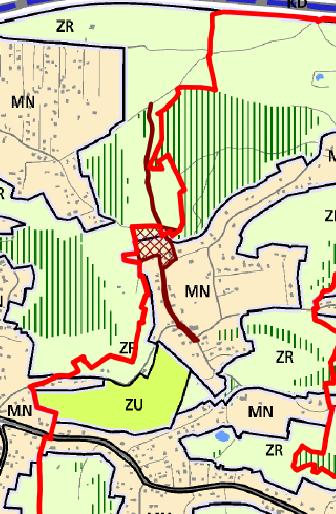 Rys. 17. Procedowana decyzja o ustalenie warunków zabudowy i zagospodarowania terenu (brązowy szraf). Stan na styczeń 2018 r. 8. Główne założenia/cele sporządzanego planu miejscowego 1.