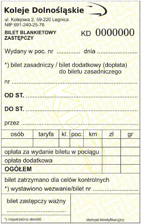 Wzór nr 4 Druk M-1a, stosowany do wydawania biletów