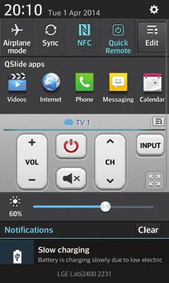 TIP! To quickly use the QuickRemote feature, touch and slide the Status Bar downward and tap on the Quick Settings bar to activate it.