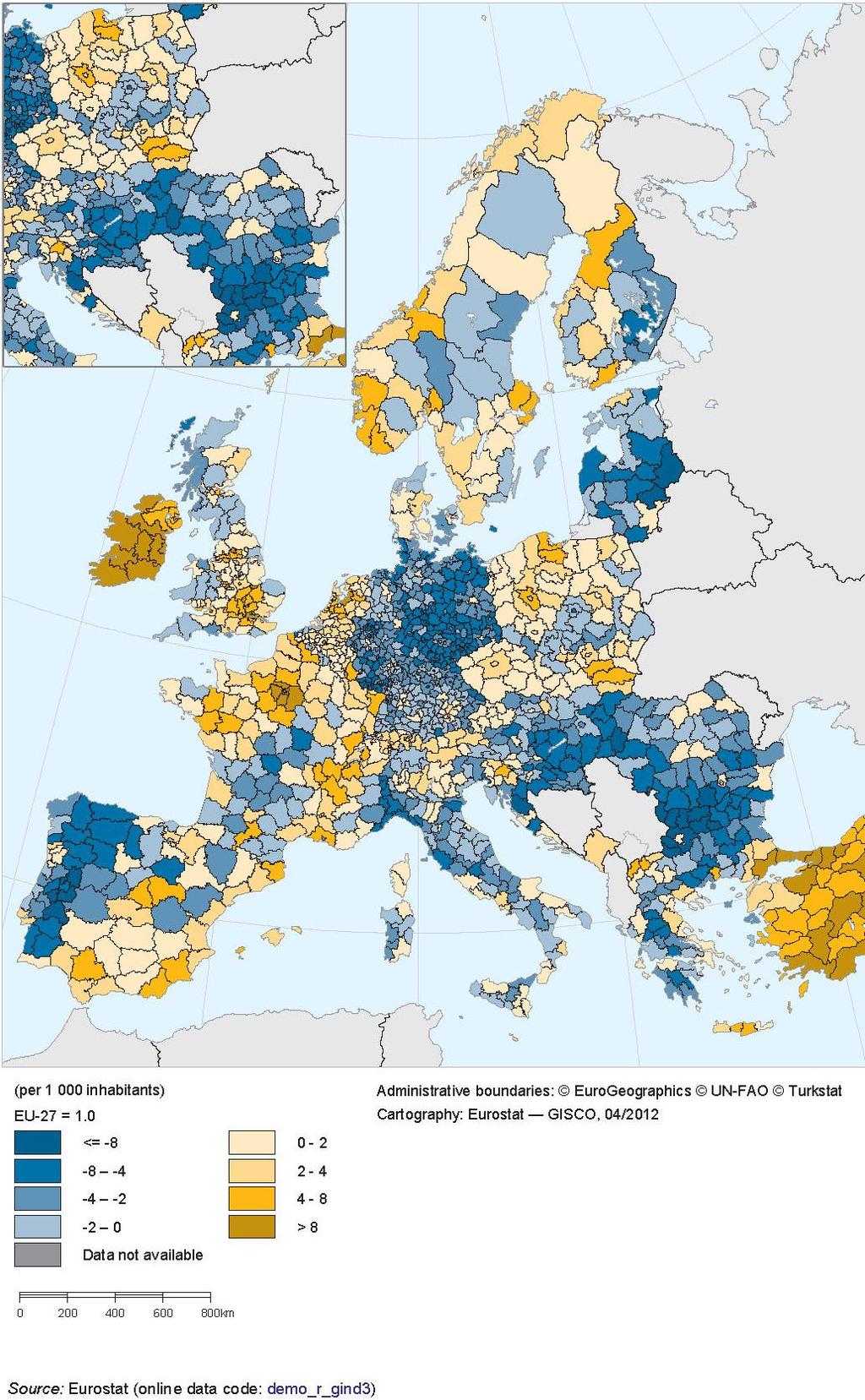 Obr. 9: Prirodzená obmena populácie v Európe podľa