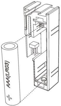 17) i wyjąć odpowiedni zasobnik: dla baterii CR2032 i LRO3 (element 2 na rysunku 17) odchylając zaczep zasobnika w kierunku A