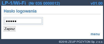 Strona Hasło logowania (rys.89) służy do konfiguracji hasła logowania do strony www modułu LP-1/Wi-Fi: Rysunek 89.