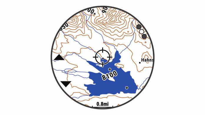 Mapa W urządzeniu znajdują się fabrycznie załadowane mapy i mogą być wyświetlane różne typy danych mapy Garmin, takie jak poziomice topograficzne i pobliskie punkty szczególne.