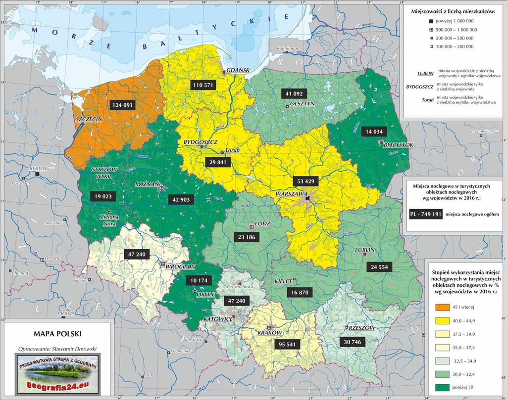 Baza noclegowa w 2016 r. w Polsce składa się z 10 509 turystycznych obiektów noclegowych, posiadających łącznie 749,2 tys.