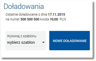 doładowania wraz z walutą) o kliknięcie w obszar doładowania przenosi użytkownika do widoku historii doładowań z rozwiniętym wierszem dotyczącym