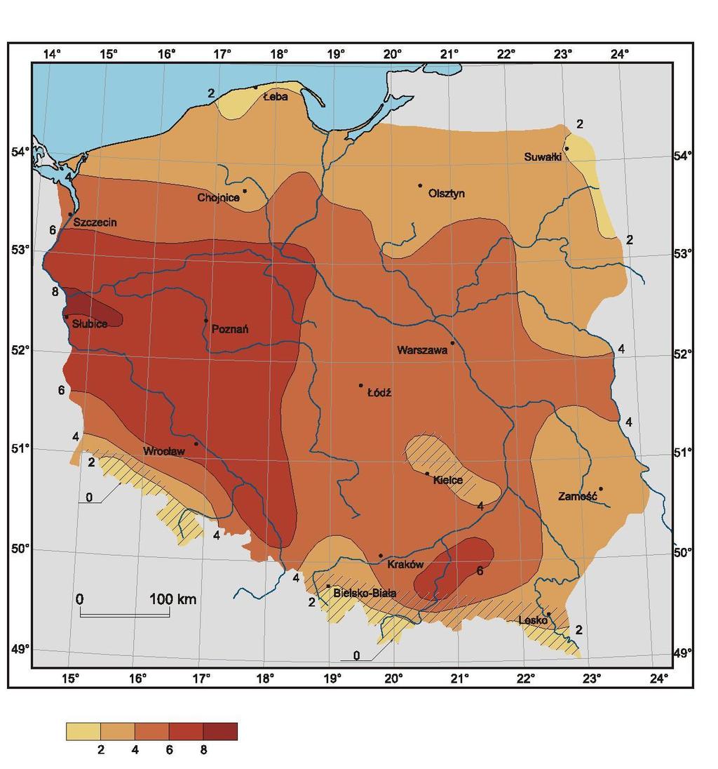 FALE UPAŁÓW Dni z temperaturą maksymalną 30 C i wyższą określane są, jako dni upalne. Występują na obszarze całej Polski poza szczytowymi partiami gór.