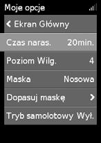 Moje opcje Urządzenie AirCurve 10 zostało skonfigurowane zgodnie z potrzebami użytkownika przez dostawcę aparatury, ale użytkownik może dokonać niewielkich zmian, aby leczenie