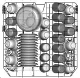 ZAŁADUNEK ZMYWARKI NACZYNIAMI Kosz górny Kosz górny jest zaprojektowany do zmywania delikatnych typów naczyń takich jak szklanki, filiżanki, talerze itp.