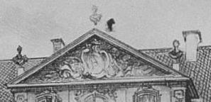 Detal tympanon pałacu Czapskich: Zamek Królewski w Warszawie: Fragment fasady Nowego Zamku w Grodnie wg planu z 1738 r.