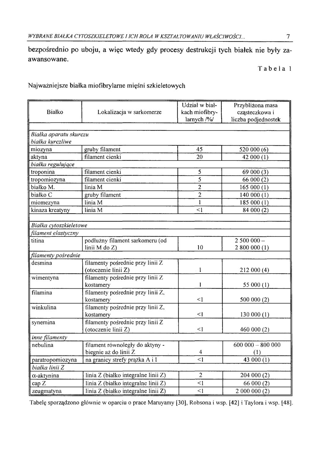 WYBRANE BIAŁKA CYTOSZKIELETOWEI ICH ROLA W KSZTAŁTOWANIU WŁAŚCIWOŚCI. 7 bezpośrednio po uboju, a więc wtedy gdy procesy destrukcji tych białek nie były zaawansowane.