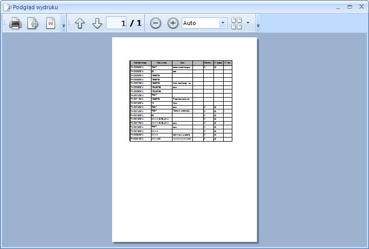 9. Wydruki 9.1. Wydruki list głównych, eksport do MS Excel W programie istnieje możliwość wydrukowania bądź wyeksportowania do MS Excel tabel. 9.1.1. Drukowanie Aby wydrukować tabelę, należy kliknąć Drukuj.