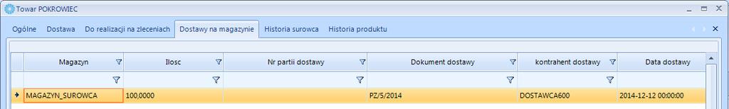 Ilość ilość towaru na dokumencie, Jm jednostka miary, Cecha 1 numer partii dostawy (w przypadku surowca z cechą), Cecha 2 dodatkowa cecha, Zlecenie Produkcyjne numer zlecenia