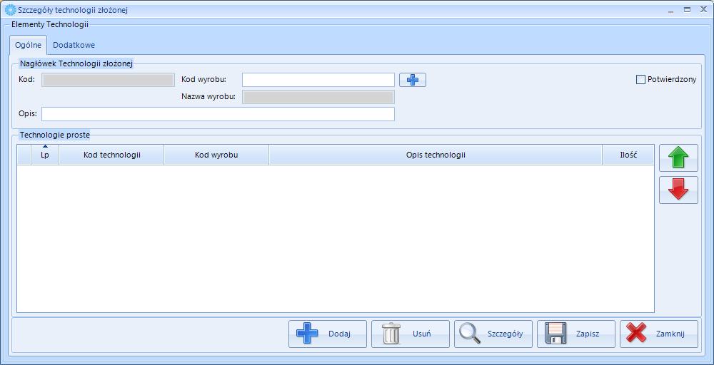 8.5.1. Dodawanie nowej technologii złożonej W celu dodania nowej technologii złożonej, należy kliknąć.