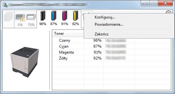 Drukowanie z komputera > Status Monitor Zakładka alarmów Jeśli wystąpi błąd, wyświetlone zostanie powiadomienie w postaci komunikatu tekstowego i obrazu 3D.