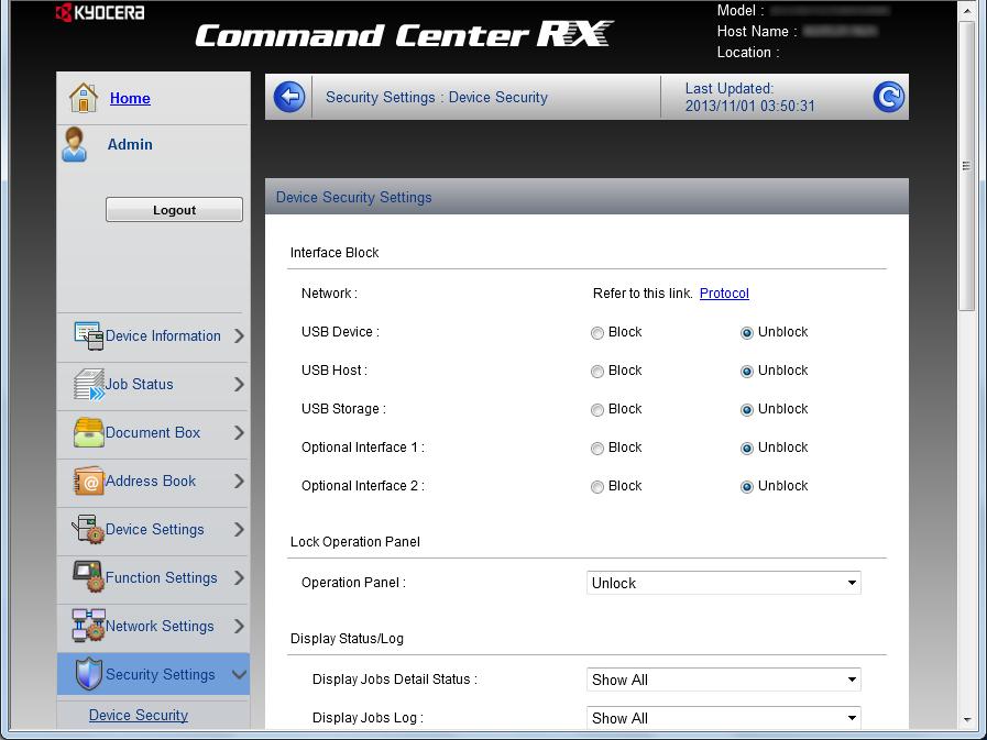 Instalacja i konfiguracja urządzenia > Command Center RX Zmiana ustawień zabezpieczeń 1 Wyświetl ekran. 1 Uruchom przeglądarkę internetową.