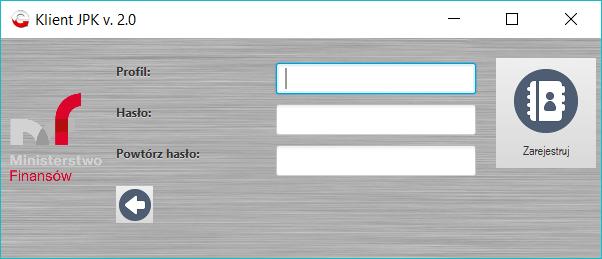 2. Nacisnąć przycisk Zarejestruj, aby utworzyć profil użytkownika. 3. Po rejestracji profilu aplikacja samoczynnie powraca do ekranu logowanie. Uwaga!