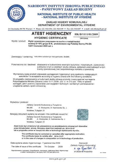 klasa 3 klasa PN EN ISO 104-14 OdpornoÊç na działanie Êrodków chemicznych domowego u ytku (AA-D) min.