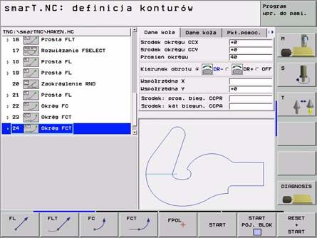 Testowanie graficzne i odpracowywanie UNIT-programu Grafika programowania Grafika programowania znajduje si do dyspozycji tylko przy zapisywaniu programu konturu (.HC-plik).