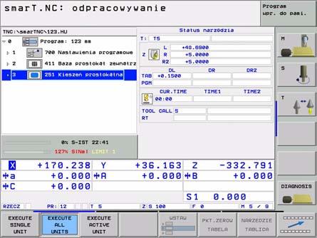 Testowanie graficzne i odpracowywanie UNIT-programu Odpracowywanie programu UNIT Programy UNIT (*.HU) mog zostać odpracowane w trybie pracy smart.