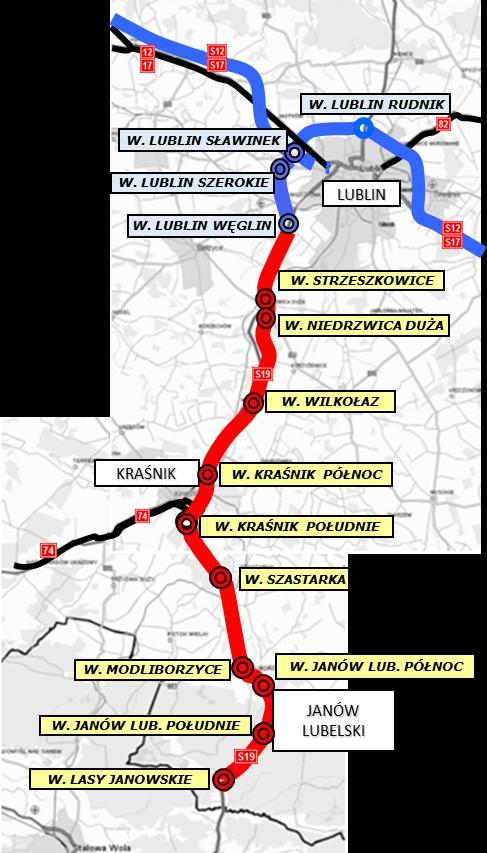 Zadania ujęte w PBDK w perspektywie finansowej 2014-2023 Budowa drogi ekspresowej S19 Lublin Rzeszów, odc. w. Lublin Węglin w.